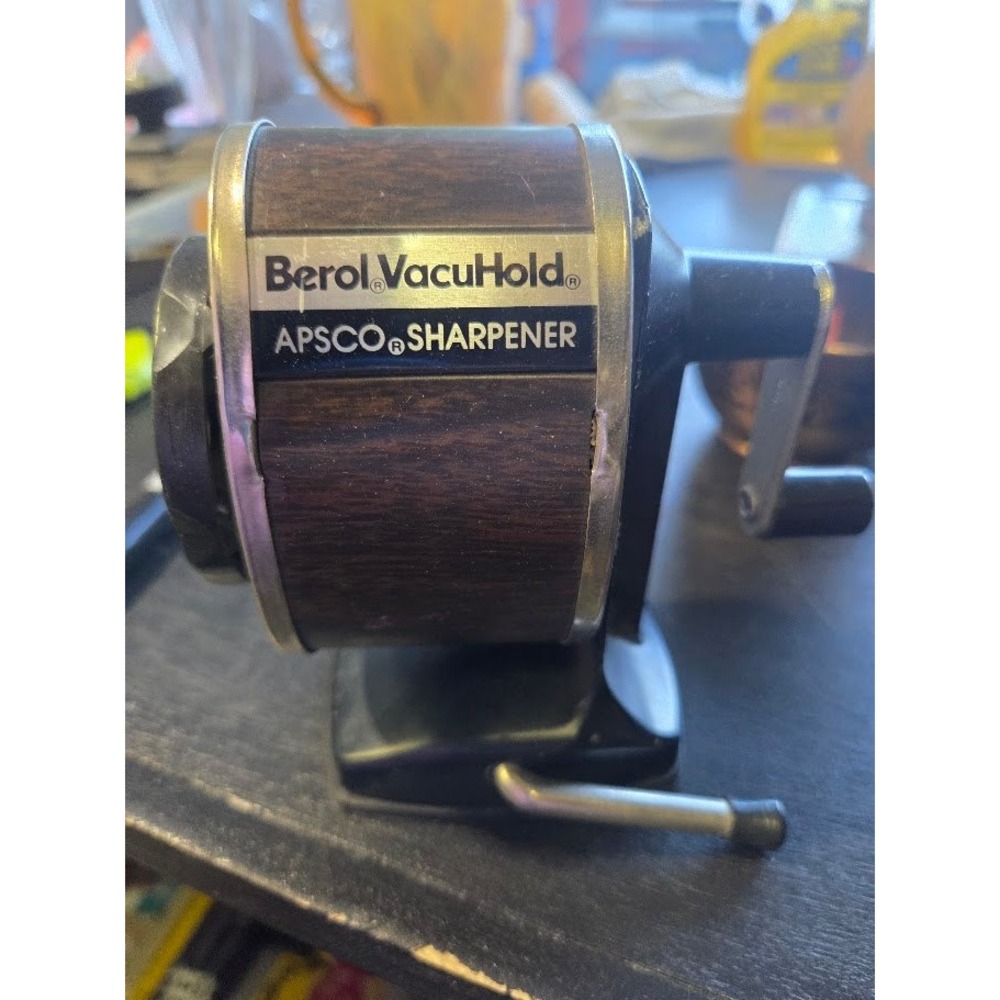 Berol VacuHold Apsco Pencil Sharpener Vintage Faux Wood Grain Vacuum Mount Base